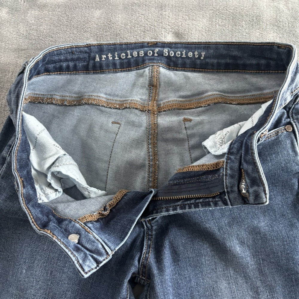 ARTICLES‎ OF SOCIETY Womens Blue Denim Skinny Jeans Frayed Raw Hem Size 27 - Picture 12 of 12